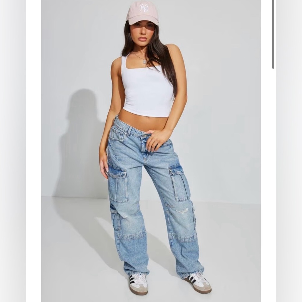 GARAGE Cargo Jeans Size 25 Utility Wide Leg Grunge Baggy Denim Pockets Slouchy
